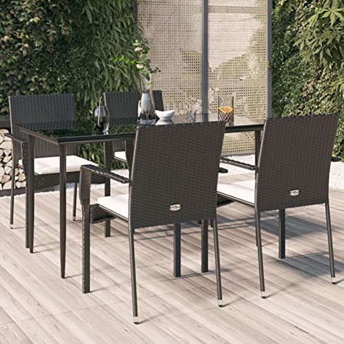 Brokky 5-TLG. Garten-Essgruppe mit Kissen Gartentisch Und StüHle Gartentisch Set Mit 5 StüHlen Outdoor Dining Set Gartentisch Mit StüHlen Set Schwarz Poly Rattan von Brokky