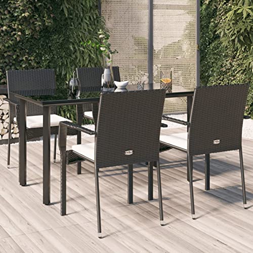 Brokky 5-TLG. Garten-Essgruppe mit Kissen Outdoor Dining Set Gartengarnitur Wetterfest Gartentisch Set Mit 5 StüHlen Gartentisch Mit StüHlen Set Schwarz Poly Rattan Brokky 5-TLG. Garten-Essgruppe mit Kissen Outdoor Dining Set Gartengarnitur Wetterfest Gartentisch Set Mit 5 StüHlen Gartentisch Mit StüHlen Set Schwarz Poly Rattan von Brokky