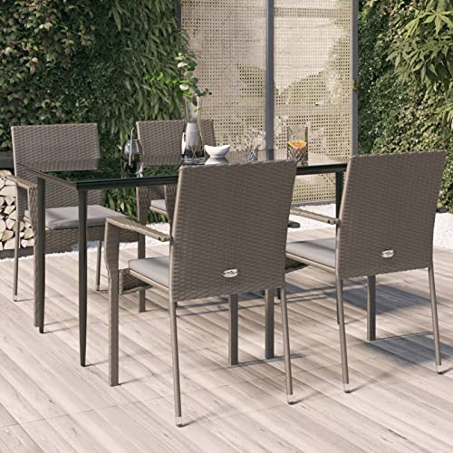 Brokky 5-TLG. Garten-Essgruppe mit Kissen Outdoor Dining Set Gartentisch Und StüHle Gartentisch Set Mit 5 StüHlen Gartentisch Mit StüHlen Set Schwarz und Grau Poly Rattan von Brokky