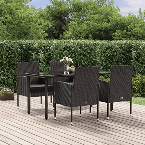 Brokky 5-TLG. Garten-Essgruppe mit Kissen TerrassenmöBel-Set Gartentisch Und GartenstüHle BalkonmöBel Garten-Essgruppe Patio Dining Set Schwarz Poly Rattan von Brokky