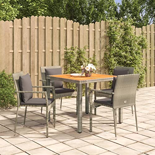 Brokky 5-TLG. Garten-Essgruppe mit Kissen TerrassenmöBel-Set Gartentisch Und GartenstüHle Garten-Essgruppe Patio Dining Set BalkonmöBel Grau Poly Rattan von Brokky