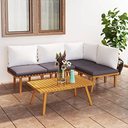 Brokky 5-TLG. Garten-Lounge-Set mit Kissen Garten-Essgruppe Mit Kissen Patio Dining Set Garten MöBel DraußEn Balkon MöBel Lounge Set Massivholz Akazie von Brokky