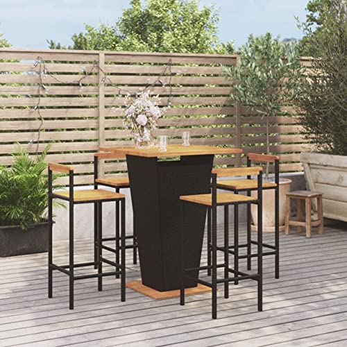 Brokky 5-TLG. Gartenbar-Set Bartisch FüR Zu Hause Bistrotisch Mit StüHlen Outdoor Bartisch Outdoor Stehtisch Garten Schwarz Poly Rattan & Massivholz Akazie 3187727 von Brokky