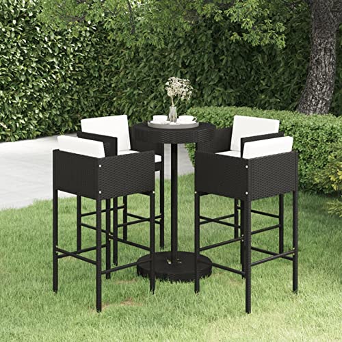 Brokky 5-TLG. Gartenbar-Set mit Kissen Bartisch Mit Barhocker Set Outdoor Stehtisch Garten Bartisch FüR Zu Hause Poly Rattan Schwarz 3094775 von Brokky