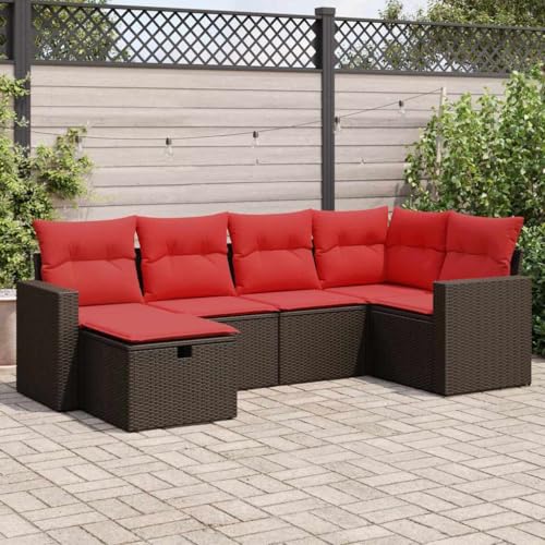 Brokky 6-TLG. Garten-Sofagarnitur mit Kissen Garten LoungemöBel Set Lounge Set Outdoor Garden Sofas Garten Sofa Outdoor Braun Poly Rattan / 3325390 von Brokky