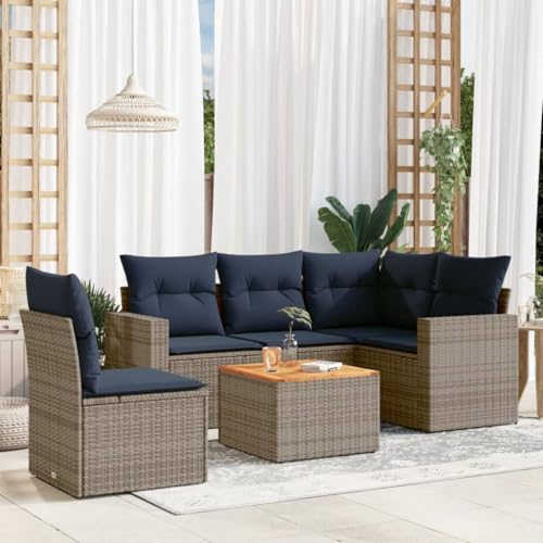 Brokky 6-TLG. Garten-Sofagarnitur mit Kissen Garten LoungemöBel Set Lounge Set Outdoor Garden Sofas Garten Sofa Outdoor Grau Poly Rattan / 3256460 von Brokky
