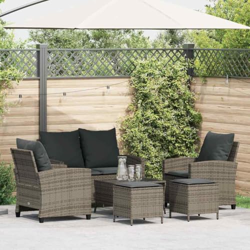 Brokky 6-TLG. Garten-Sofagarnitur mit Kissen Garten LoungemöBel Set Lounge Set Outdoor Garden Sofas Garten Sofa Outdoor Grau Poly Rattan / 3324579 von Brokky