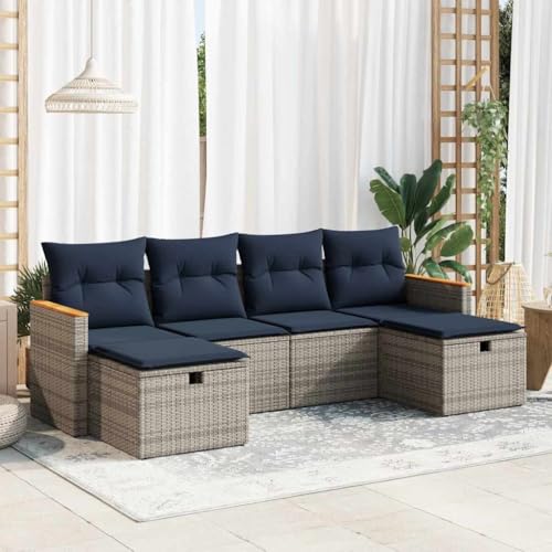 Brokky 6-TLG. Garten-Sofagarnitur mit Kissen Garten LoungemöBel Set Lounge Set Outdoor Garden Sofas Garten Sofa Outdoor Grau Poly Rattan / 3325946 von Brokky