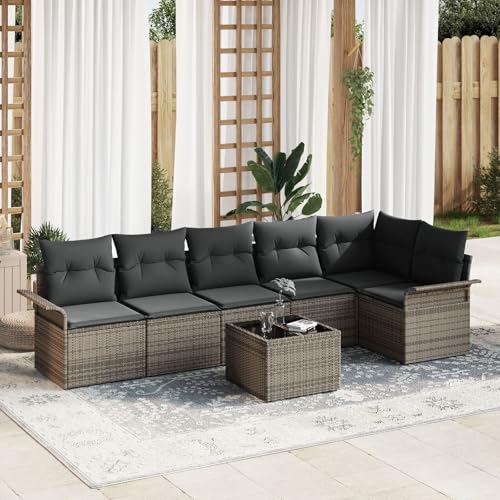 Brokky 6-TLG. Garten-Sofagarnitur mit Kissen Garten LoungemöBel Set Lounge Set Outdoor Garden Sofas Garten Sofa Outdoor Schwarz Poly Rattan / 3345389 von Brokky