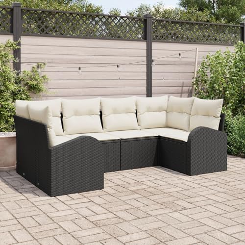 Brokky 6-TLG. Garten-Sofagarnitur mit Kissen Garten LoungemöBel Set Lounge Set Outdoor Garden Sofas Garten Sofa Outdoor Schwarz Poly Rattan / 3346177 von Brokky