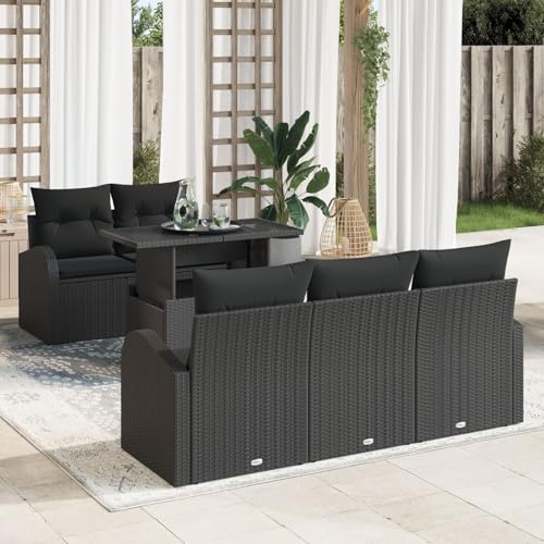 Brokky 6-TLG. Garten-Sofagarnitur mit Kissen Garten LoungemöBel Set Lounge Set Outdoor Garden Sofas Garten Sofa Outdoor Schwarz Poly Rattan / 3348559 von Brokky