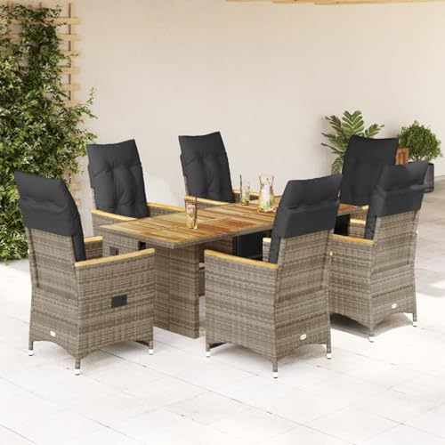 Brokky 7-TLG. Garten-Bistro-Set mit Kissen GartenmöBel Set Balkontisch Bistroset Bistrotisch Mit StüHlen Grau Poly Rattan / 3276973 von Brokky