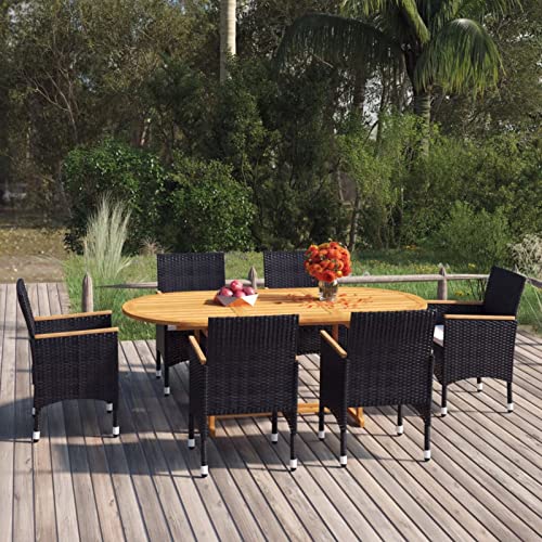 Brokky 7-TLG. Garten-Essgruppe Garden Furniture GartenmöBel Set Gartentisch Mit StüHlen Essgruppe Outdoor Poly Rattan Schwarz von Brokky