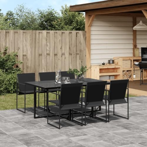 Brokky 7-TLG. Garten-Essgruppe Garden Furniture GartenmöBel Set Gartentisch Mit StüHlen Essgruppe Outdoor Schwarz Textilene von Brokky