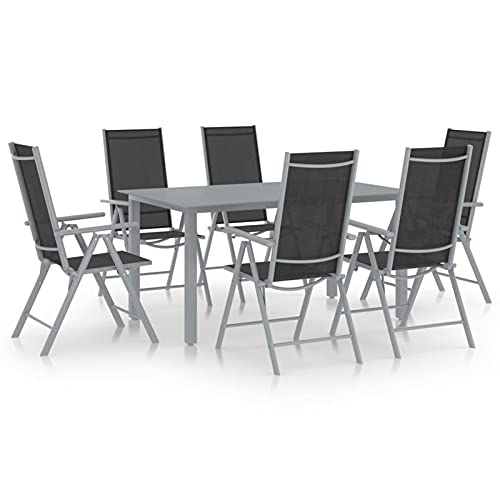 Brokky 7-TLG. Garten-Essgruppe GartenmöBeln TerrassenmöBel Essgruppen Gartenset Tisch Und StüHle Aluminium Silbern und Schwarz von Brokky