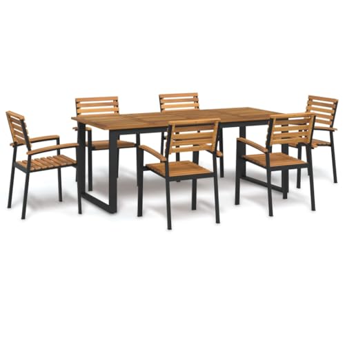 Brokky 7-TLG. Garten-Essgruppe Gartentisch Mit StüHlen Gartengarnitur Set Sitzgarnitur Garten Massivholz Akazie und Metall von Brokky