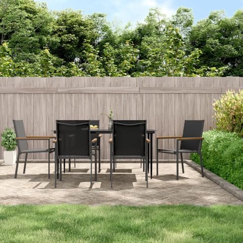 Brokky 7-TLG. Garten-Essgruppe Outdoor Furniture GartenmöBel Set Balkon Sitzgruppe Garten Essgruppe Schwarz Textilene und Stahl / 3187038 von Brokky