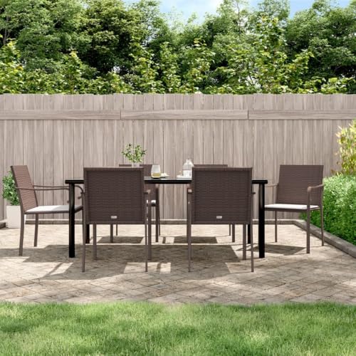 Brokky 7-TLG. Garten-Essgruppe mit Kissen Garten Essgruppe Outdoor MöBel Gartenlounge Outdoor Lounge MöBel Outdoor Poly Rattan und Stahl / 3186965 von Brokky