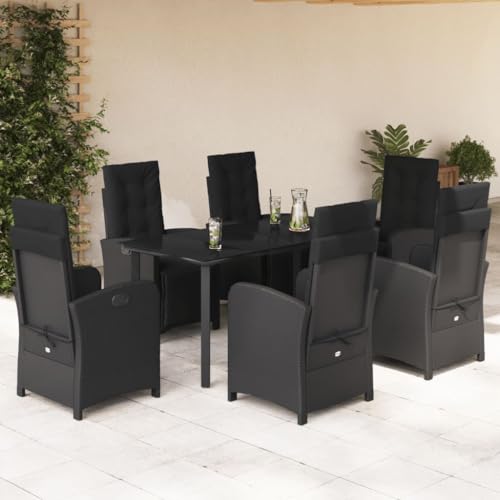 Brokky 7-TLG. Garten-Essgruppe mit Kissen Gartenlounge Outdoor Garten Essgruppe Gartentisch Set Garten Sitzgruppe Schwarz Poly Rattan / 3212539 von Brokky