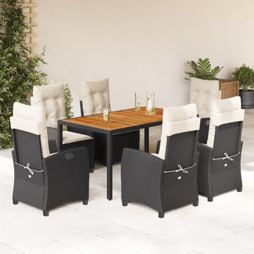 Brokky 7-TLG. Garten-Essgruppe mit Kissen Gartenlounge Outdoor Garten Essgruppe Gartentisch Set Garten Sitzgruppe Schwarz Poly Rattan / 3212658 von Brokky