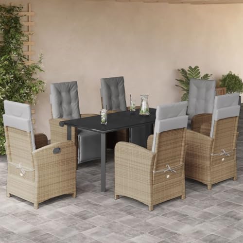 Brokky 7-TLG. Garten-Essgruppe mit Kissen GartenmöBel Set Garden Furniture Gartenset Tisch Und StüHle Essgruppe Outdoor Beige Poly Rattan / 3212595 von Brokky