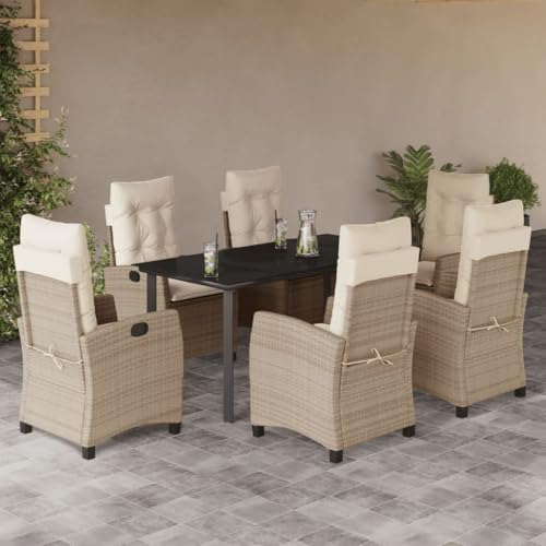 Brokky 7-TLG. Garten-Essgruppe mit Kissen GartenmöBel Set Garden Furniture Gartenset Tisch Und StüHle Essgruppe Outdoor Beige Poly Rattan / 3212817 von Brokky