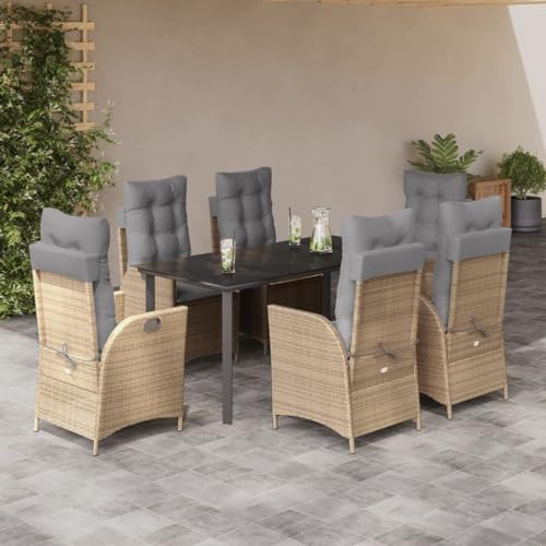 Brokky 7-TLG. Garten-Essgruppe mit Kissen GartenmöBel Set Garden Furniture Gartenset Tisch Und StüHle Essgruppe Outdoor Beige Poly Rattan / 3213270 von Brokky