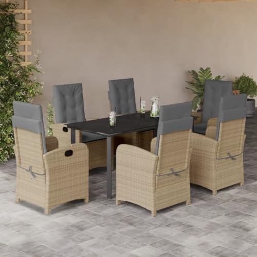 Brokky 7-TLG. Garten-Essgruppe mit Kissen GartenmöBel Set Garden Furniture Gartenset Tisch Und StüHle Essgruppe Outdoor Beigemischung Poly Rattan / 3212406 von Brokky