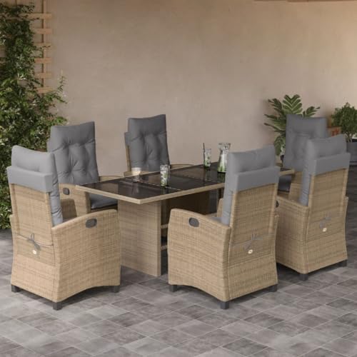 Brokky 7-TLG. Garten-Essgruppe mit Kissen GartenmöBel Set Garden Furniture Gartenset Tisch Und StüHle Essgruppe Outdoor Beigemischung Poly Rattan / 3212695 von Brokky
