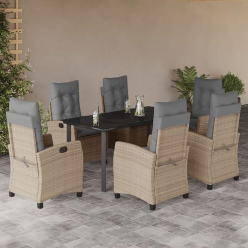 Brokky 7-TLG. Garten-Essgruppe mit Kissen GartenmöBel Set Garden Furniture Gartenset Tisch Und StüHle Essgruppe Outdoor Beigemischung Poly Rattan / 3212838 von Brokky