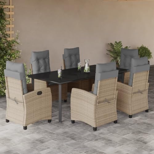 Brokky 7-TLG. Garten-Essgruppe mit Kissen GartenmöBel Set Garden Furniture Gartenset Tisch Und StüHle Essgruppe Outdoor Beigemischung Poly Rattan / 3212839 von Brokky