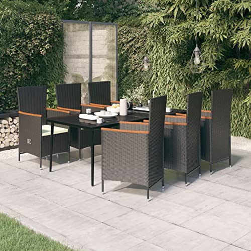 Brokky 7-TLG. Garten-Essgruppe mit Kissen GartenmöBel Set Garten Tische FüR DraußEn Sitzgruppe Outdoor Gartentisch Set Schwarz 3099447 von Brokky