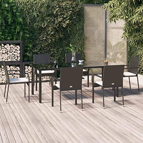 Brokky 7-TLG. Garten-Essgruppe mit Kissen GartenmöBel Set Gartentisch Mit StüHlen Set Dining Lounge Garten MöBel Set Schwarz Poly Rattan 3185135 von Brokky