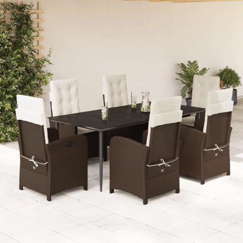Brokky 7-TLG. Garten-Essgruppe mit Kissen GartenmöBel TerrassenmöBel Garten Sitzgruppe Essgruppe Garten MöBel Set Braun Poly Rattan / 3212337 von Brokky