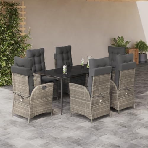Brokky 7-TLG. Garten-Essgruppe mit Kissen GartenmöBel TerrassenmöBel Garten Sitzgruppe Essgruppe Garten MöBel Set Hellgrau Poly Rattan / 3213279 von Brokky