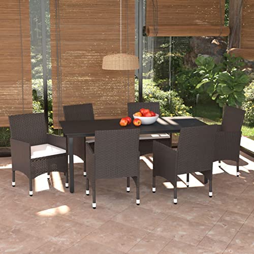 Brokky 7-TLG. Garten-Essgruppe mit Kissen GartenmöBel TerrassenmöBel Garten Sitzgruppe Essgruppe Garten MöBel Set Poly Rattan Braun von Brokky