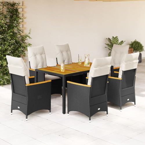 Brokky 7-TLG. Garten-Essgruppe mit Kissen GartenmöBel TerrassenmöBel Garten Sitzgruppe Essgruppe Garten MöBel Set Schwarz Poly Rattan / 3276836 von Brokky