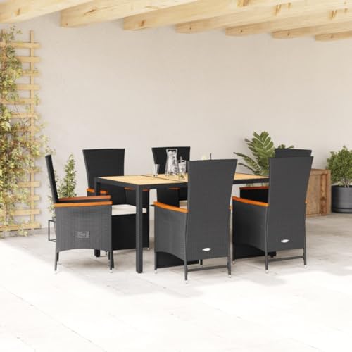 Brokky 7-TLG. Garten-Essgruppe mit Kissen GartenmöBel TerrassenmöBel Garten Sitzgruppe Essgruppe Garten MöBel Set Schwarz Poly Rattan / 3277509 von Brokky