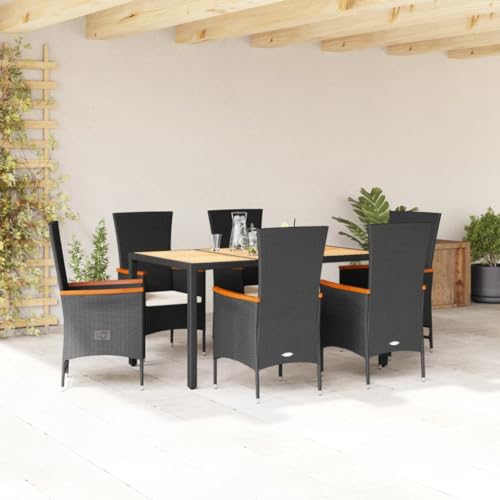 Brokky 7-TLG. Garten-Essgruppe mit Kissen GartenmöBel TerrassenmöBel Garten Sitzgruppe Essgruppe Garten MöBel Set Schwarz Poly Rattan / 3277512 von Brokky