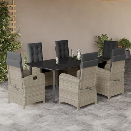 Brokky 7-TLG. Garten-Essgruppe mit Kissen Gartenset Tisch Und StüHle GartenmöBel Set Garden Furniture Essgruppe Outdoor Hellgrau Poly Rattan / 3212427 von Brokky