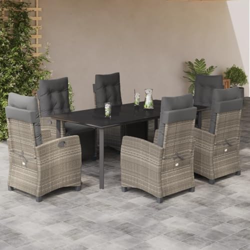 Brokky 7-TLG. Garten-Essgruppe mit Kissen Gartenset Tisch Und StüHle GartenmöBel Set Garden Furniture Essgruppe Outdoor Hellgrau Poly Rattan / 3213042 von Brokky