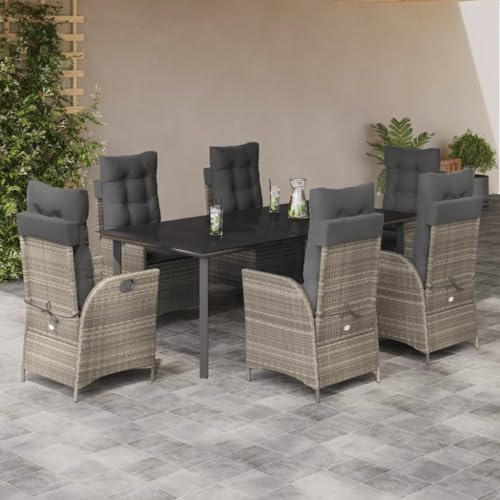 Brokky 7-TLG. Garten-Essgruppe mit Kissen Gartenset Tisch Und StüHle GartenmöBel Set Garden Furniture Essgruppe Outdoor Hellgrau Poly Rattan / 3213291 von Brokky