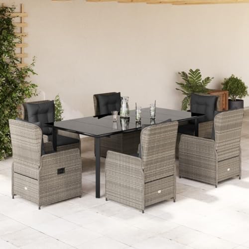 Brokky 7-TLG. Garten-Essgruppe mit Kissen Gartenset Tisch Und StüHle GartenmöBel Set Garden Furniture Essgruppe Outdoor Hellgrau Poly Rattan / 3262908 von Brokky
