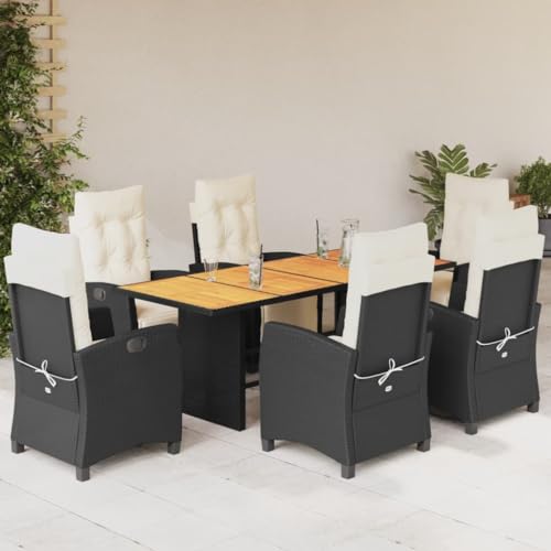 Brokky 7-TLG. Garten-Essgruppe mit Kissen Gartenset Tisch Und StüHle GartenmöBel Set Garden Furniture Essgruppe Outdoor Schwarz Poly Rattan / 3212934 von Brokky