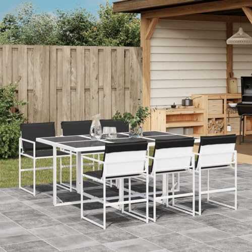 Brokky 7-TLG. Garten-Essgruppe mit Kissen Gartenset Tisch Und StüHle GartenmöBel Set Garden Furniture Essgruppe Outdoor Weiß Textilene / 3295104 von Brokky