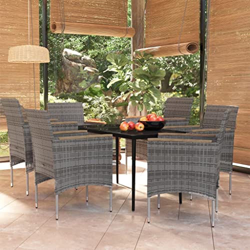 Brokky 7-TLG. Garten-Essgruppe mit Kissen TerassenmöBel AußEn GartenmöBel Essgruppe Esstisch Set Gartenlounge Set Grau und Schwarz von Brokky