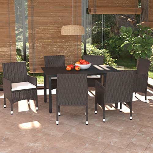 Brokky 7-TLG. Garten-Essgruppe mit Kissen TerassenmöBel AußEn GartenmöBel Essgruppe Esstisch Set Gartenlounge Set Poly Rattan Braun von Brokky