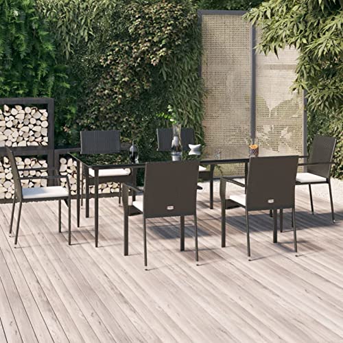 Brokky 7-TLG. Garten-Essgruppe mit Kissen TerassenmöBel AußEn GartenmöBel Essgruppe Esstisch Set Gartenlounge Set Schwarz Poly Rattan von Brokky