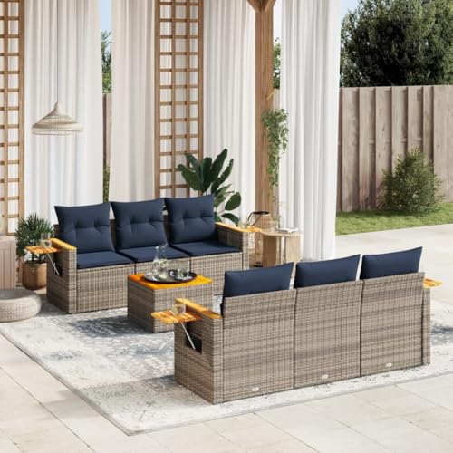 Brokky 7-TLG. Garten-Sofagarnitur mit Kissen Garten LoungemöBel Set Lounge Set Outdoor Garden Sofas Garten Sofa Outdoor Grau Poly Rattan / 3226635 von Brokky