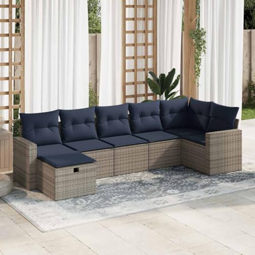 Brokky 7-TLG. Garten-Sofagarnitur mit Kissen Garten LoungemöBel Set Lounge Set Outdoor Garden Sofas Garten Sofa Outdoor Grau Poly Rattan / 3325407 von Brokky